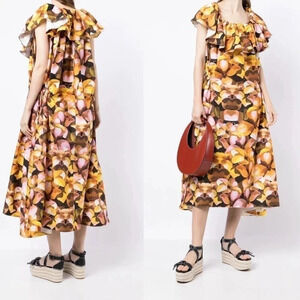 Kika Vargas Zulma Dress floral-print midi dress Cotton tie waist size Medium